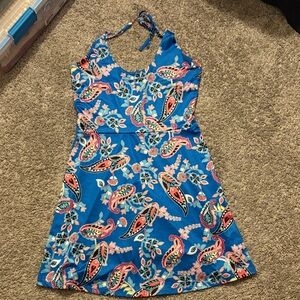 Blue Paisley Halter Mini Dress